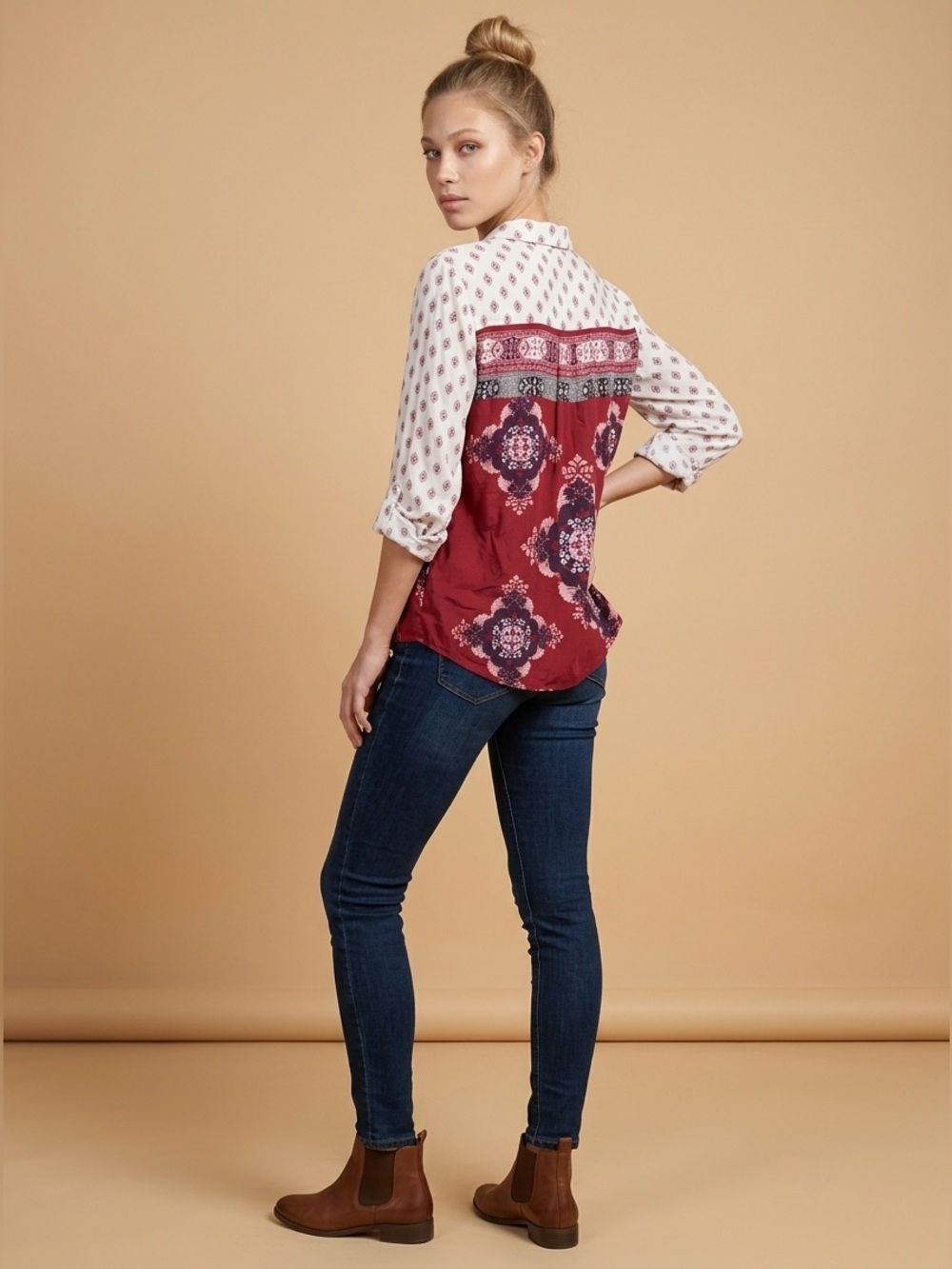 Style & Co Mixed Print Button Down Shirt